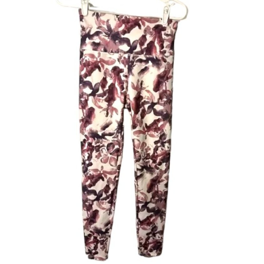 The Balance Connection Leggings White with Purple Petals, Women’s Size Medium